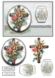 A5 Beautiful Sympathy Cross 1 Card Front, Topper, Decoupage & Sentiments