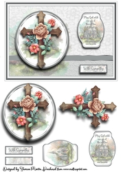 A5 Beautiful Sympathy Cross 2 Card Front, Topper, Decoupage & Sentiments