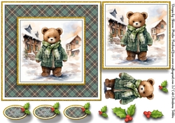 7x7 Cute Christmas Ted 1 Card Front, Topper, Decoupage & Sentiments