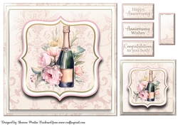 8x8 Pink Roses & Champagne Card Front with Tag & Sentiments