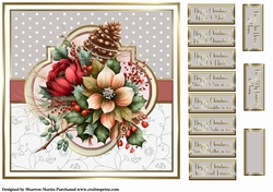 8x8 Christmas Floral 16 Card Front with Sentiments