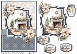 A5 Christmas Fireplace Card Front with Topper and sentiments