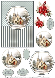 5x7 Winter Church Scene 7 Circle Pyramage Design