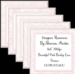 8x8 Pink Burlap Lace Frames CU / PU / CU4CU