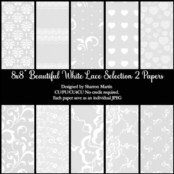 8x8 Beautiful White Lace Paper Selection 2 - 10 different designs - CU/PU/CU4CU