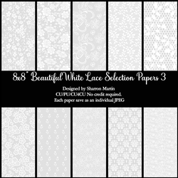 8x8 Beautiful White Lace Paper Selection 3 - 10 different designs - CU/PU/CU4CU
