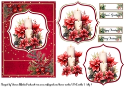 A5 Candles & Holly 4 Card Front, Toppers, Decoupage & Sentiments