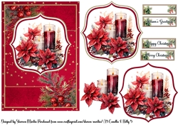 A5 Candles & Holly 5 Card Front, Toppers, Decoupage & Sentiments