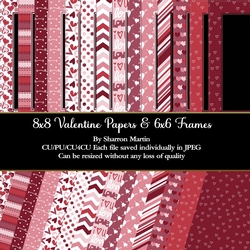 8x8 Valentine Papers and 6x6 Co-ordinating Frames - 14 Different Designs