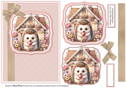 A5 Cute Hedgehogs 4 Card Front with toppers and sentiments