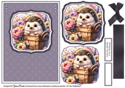 A5 Cute Hedgehog 5 Card Front with Toppers,decoupage Layers & Sentiments