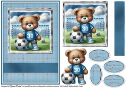 A5 Football Teddies Card Front, Topper, Decoupage and sentiments 