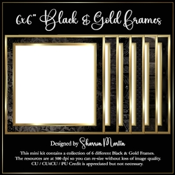 6x6 Black & Gold Frames - 6 Frames in PNG & JPEG
