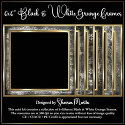 6x6 Black and White Grunge Frames - 6 Frames in PNG & JPEG