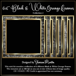 6x6 Black and White Grunge Frames - 7-12 Frames in PNG & JPEG