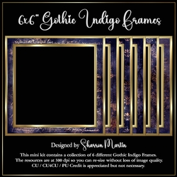 6x6 Gothic Indigo Frames - x6 Frames in PNG & JPEG