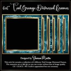 6x6 Teal Grunge Distressed Frames - x6 Frames in PNG & JPEG