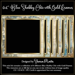 6x6 Blue Shabby Chic with Gold Frames - x6 Frames in PNG & JPEG