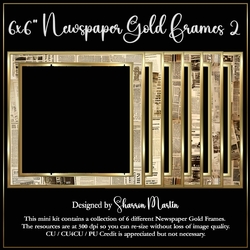 6x6 Newspaper Frames with Gold - x6 Frames COL.2 PNG & JPEG