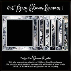 6x6 Grey Flower Frames - x6 Frames PNG