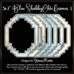 5x7 Blue Shabby Chic Fancy Frames - x6 Frames in PNG