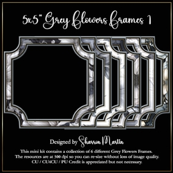5x5 Grey Flower Frames - x6 PNG