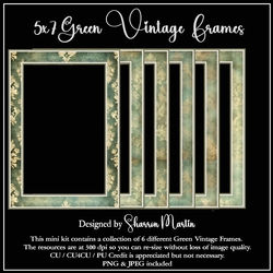 5x7 Green Vintage Frames (Rectangle) - x6 Frames in PNG