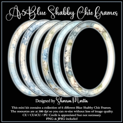 A5 Blue Shabby Chic Frames - x6 PNG