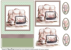 A5 Luscious Laptop 2 Card Front, Topper and sentiments with single layer decoupage