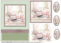 A5 Luscious Laptop 3 Card Front, Topper and sentiments with single layer decoupage
