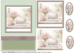 A5 Luscious Laptop 4 Card Front, Topper and sentiments with single layer decoupage