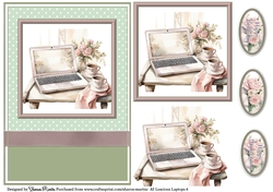 A5 Luscious Laptop 6 Card Front, Topper and sentiments with single layer decoupage