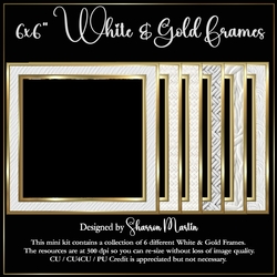 6x6 White & Gold Frames - x6 Frames in PNG