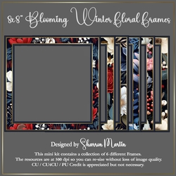 8x8 Blooming Winter Floral Frames 1-6 in PNG