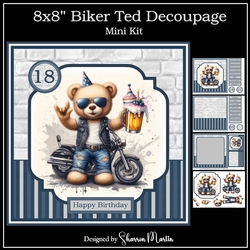 8x8 Biker Ted Decoupage Mini Kit - x4 A4 Sheets