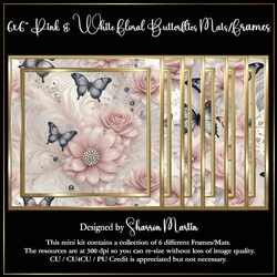 6x6 Pink & White Floral Butterfly Frames/Mats 1-6 in PNG