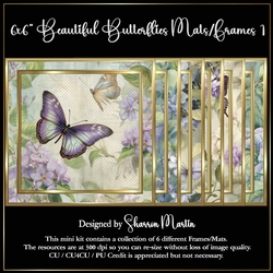 6x6 Beautiful Butterflies Mats/Frames 1-6 in PNG
