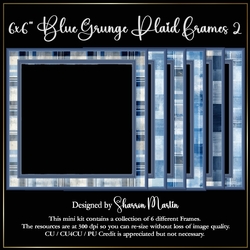 6x6 Blue Grunge Plaid Frames 7-12 in PNG