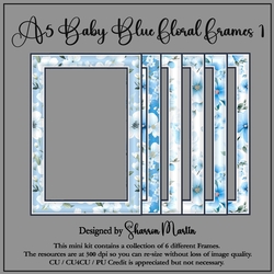 A5 Baby Blue Floral Frames 1-6 in PNG