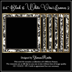 6x6 Black & White Vine Frames 7-12 in PNG