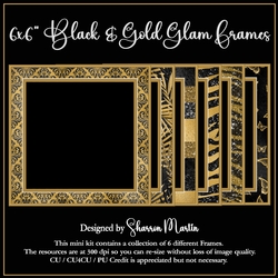 6x6 Black and Gold Glam Frames 1-6 in PNG