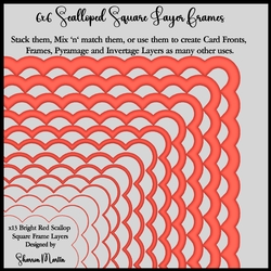 6x6 Bright Red Scallop Square Layering Frames 1-13 in PNG