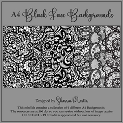 A4 Black Lace Backgrounds 1-6 in JPEG