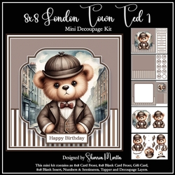 8x8 London Town Teds Mini Decoupage Kit - x5 A4 sheets 