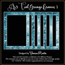 A5 Teal Grunge Frames 1-6 in PNG