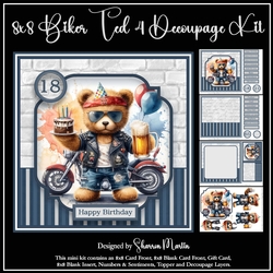 8x8 Biker Ted 4 Decoupage Mini Kit - x4 A4 Sheets 