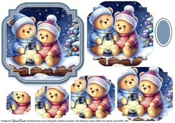 Christmas Lantern Teddies 10 Topper and Pyramage with blank sentiment