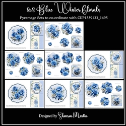 Blue Winter Florals Topper & Pyramage Sheets 2-5 - x8 A4 Sheets