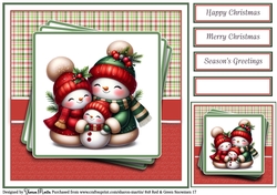 8x8 Red & Green Snowmen 17 Card Front, Gift Tag & Sentiments 