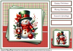 8x8 Red & Green Snowmen 35 Card Front, Gift Tag & Sentiments 
